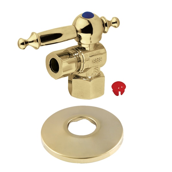 1/2" FIP X 3/8" OD Comp Quarter-Turn Angle Stop Valve W/ Flange, Brass